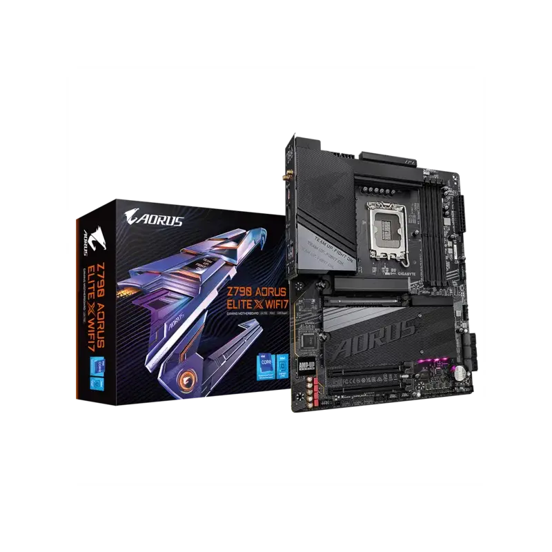 Материнская плата GIGABYTE Z790 A ELITE X WIFI7, Z790, s1700, 4xDDR5(256GB), HDMI 2.1/DP, 1xPCIe 5.0x16, 2xPCIe 4.0x16, 1xLAN (2.5GbE), Wi-Fi 7, BT 5.3, 6xSATA 6Gb/s, 4xM.2, 1xUSB-C, 5xUSB 3.2, 4xUSB 2.0, ATX